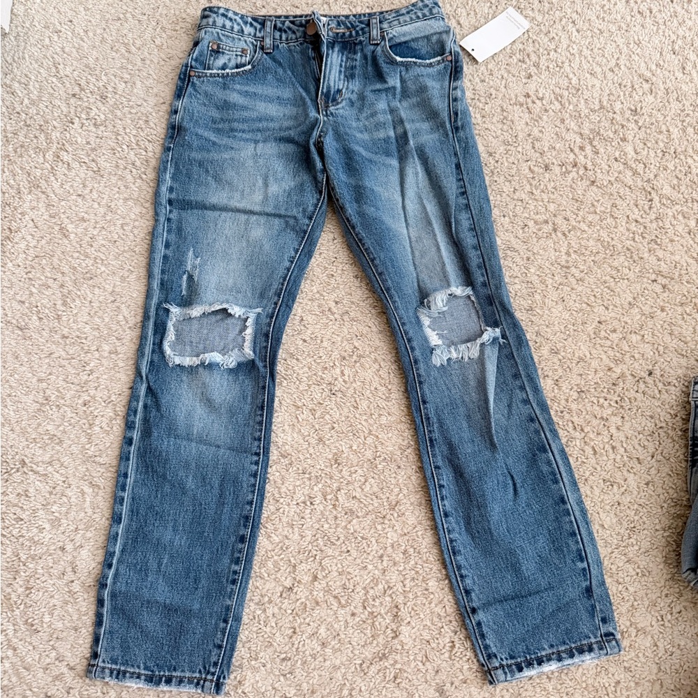 Tobi Blue Distressed Straight Leg Jeans